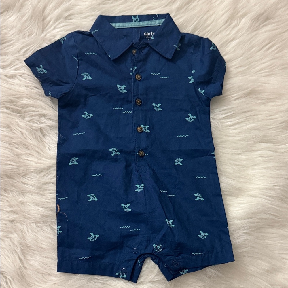 Carter's Navy Short-Sleeve Turtle Print Romper